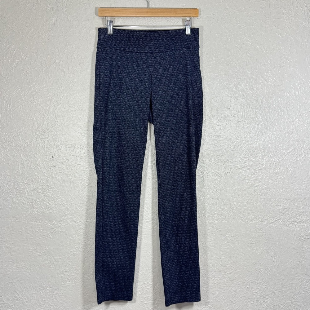 Isle Melis Kozan Pull On Dress Pants Small Geometric Pattern Slim Shaping Work